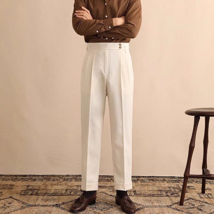 Mens High Waist Old Money Straight Trousers | Formal Business Pants