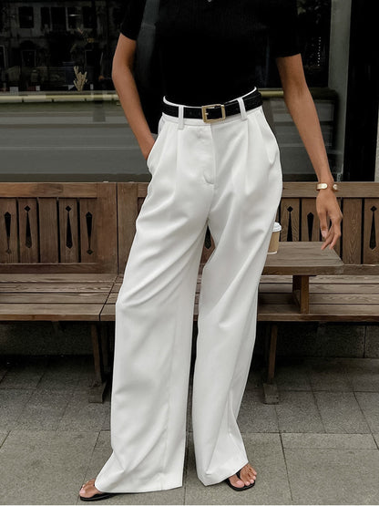 Women's Relaxed-Fit High Waisted Wide Leg Tailored Office Trousers