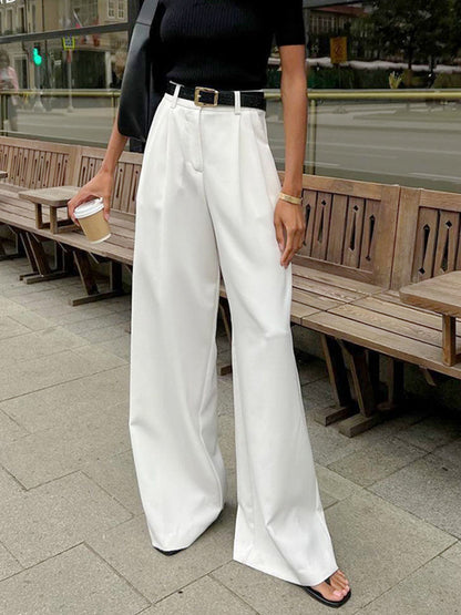 Women's Relaxed-Fit High Waisted Wide Leg Tailored Office Trousers