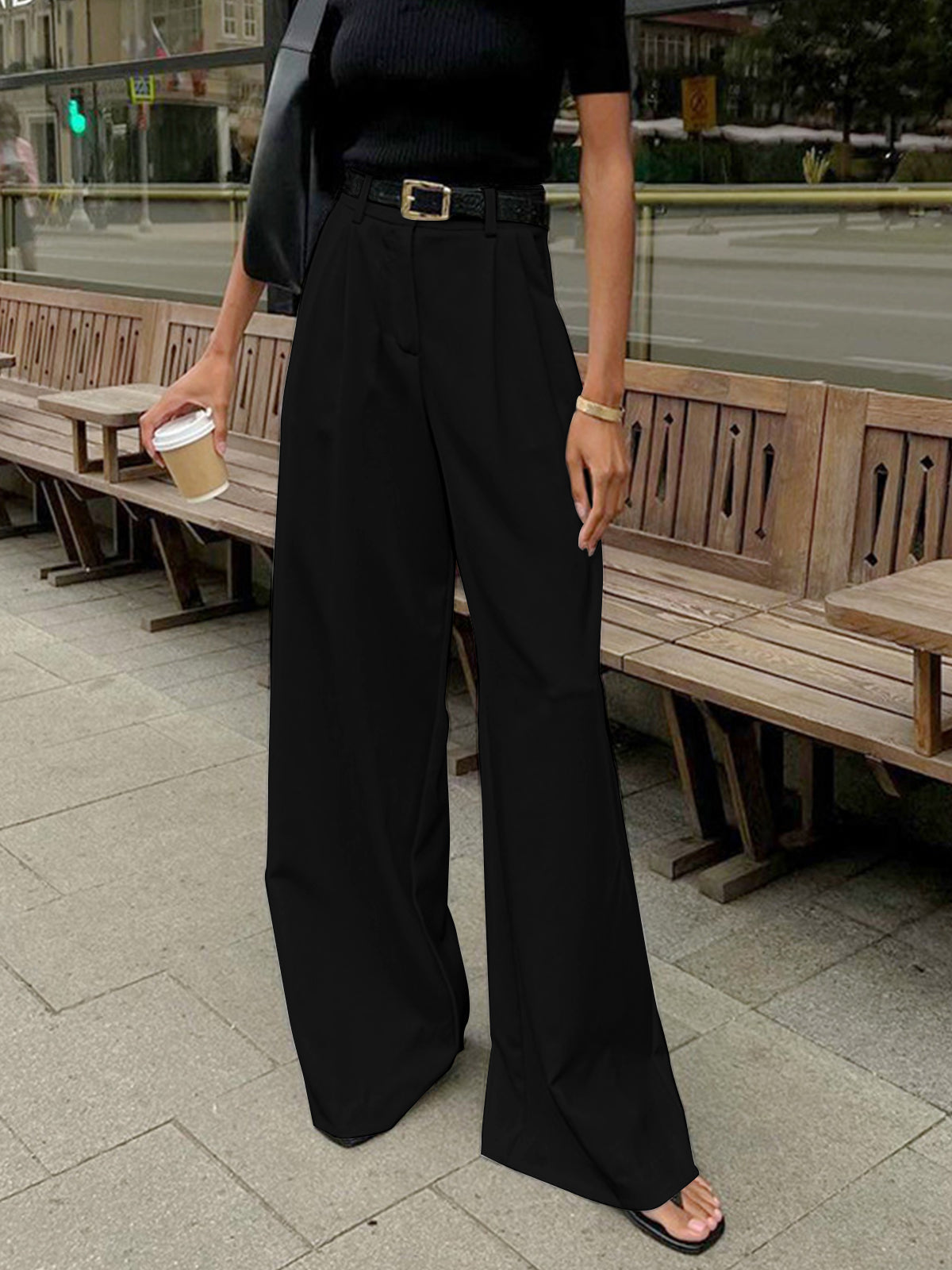 Women's Relaxed-Fit High Waisted Wide Leg Tailored Office Trousers
