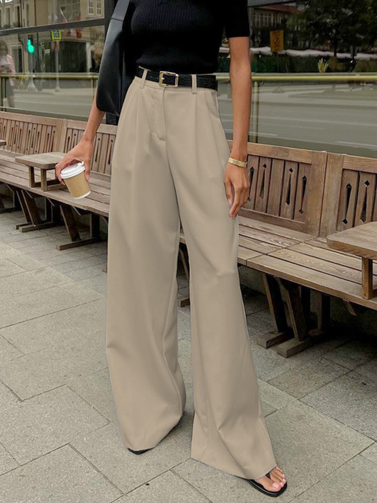 Women's Relaxed-Fit High Waisted Wide Leg Tailored Office Trousers
