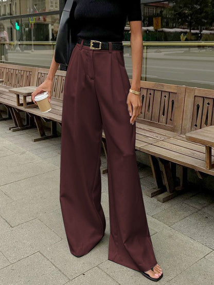 Women's Relaxed-Fit High Waisted Wide Leg Tailored Office Trousers