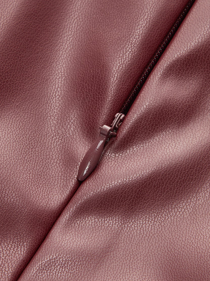 Women's Summer Faux Leather Sleeveless Chic High Neck Blouse Top