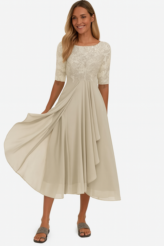 Women's Summer Lace Bodice A Line Midi Occasion Dress