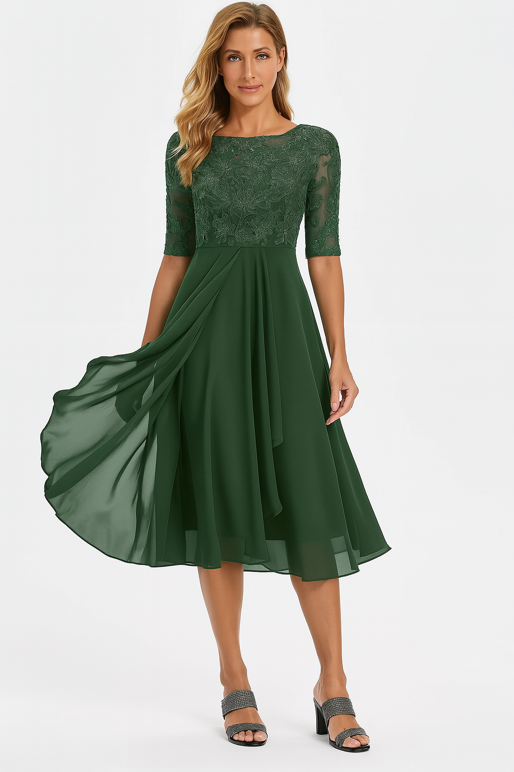 Women's Summer Lace Bodice A Line Midi Occasion Dress