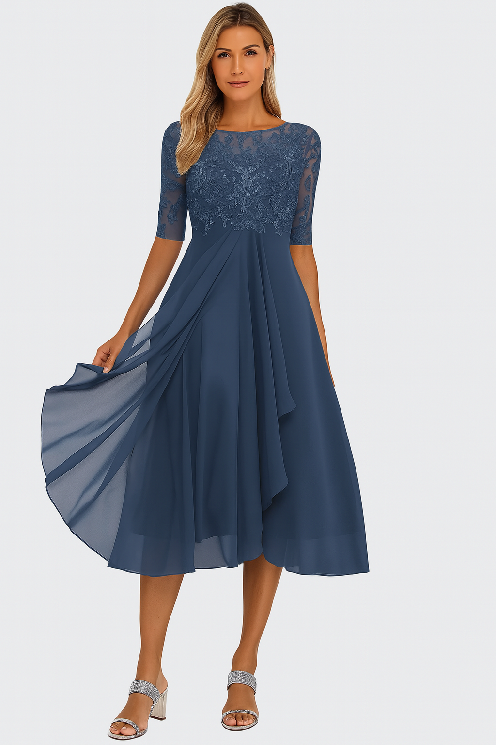 Women's Summer Lace Bodice A Line Midi Occasion Dress