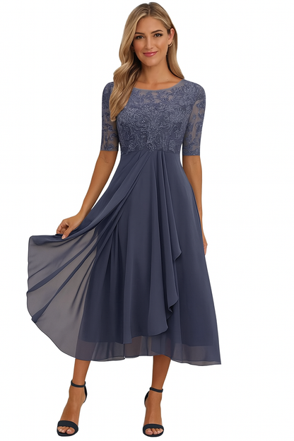 Women's Summer Lace Bodice A Line Midi Occasion Dress