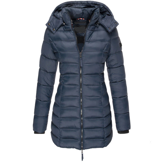Womens Padded  Zipper Jacket | Hooded Cotton Long Sleeve Parka Coat