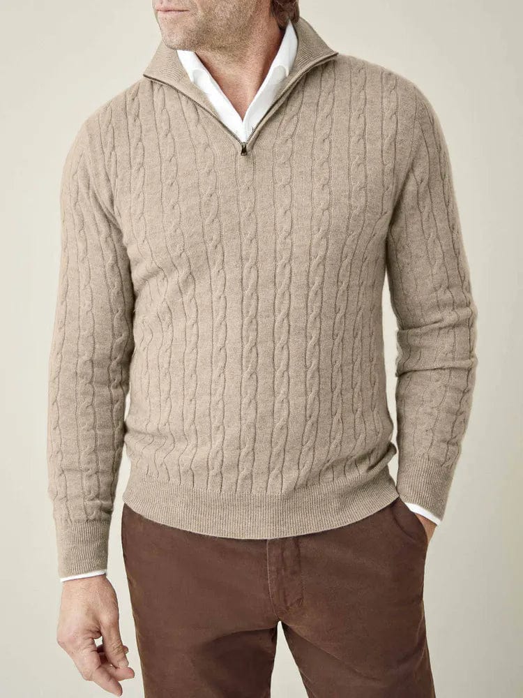 Men's Solid Spring Cable Knit Half Zip Smart Casual Sweater