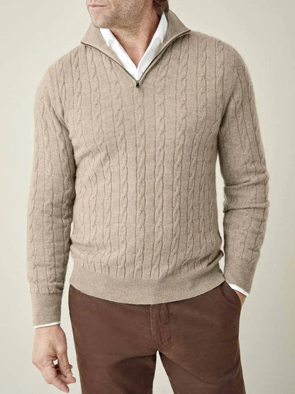 Men's Solid Spring Cable Knit Half Zip Smart Casual Sweater