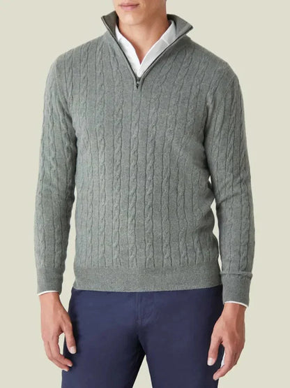 Men's Solid Spring Cable Knit Half Zip Smart Casual Sweater