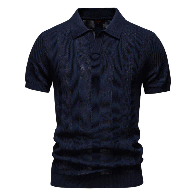 Men's Summer Textured Polo Shirt | Striped Hollow Short Sleeve
