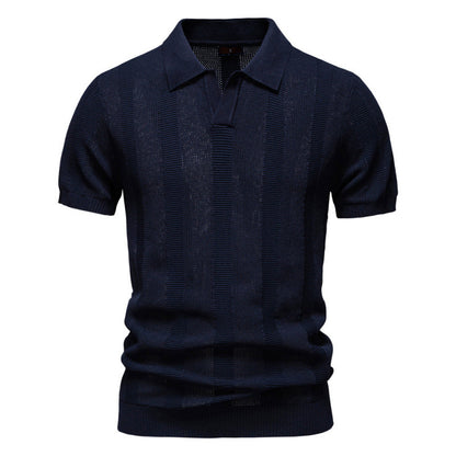 Men's Summer Textured Polo Shirt | Striped Hollow Short Sleeve