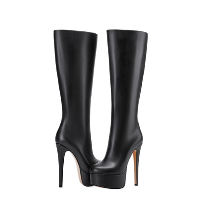 Womens High Tube Stiletto Heel Thick Bottom Boots | Stylish Leather & Zipper