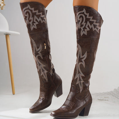 Women's Western Denim Over The Knee  Zipper Boots