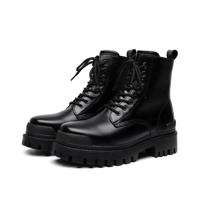 Mens Martin Boots | High-top Round Head Mid-calf Thick Bottom Mid Heel Shoes - LAKD London