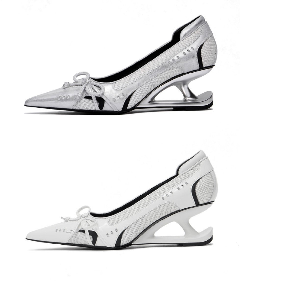 Womens Retro Racing Style Evening Shoes | Suspension Profiled Heel Pointed Low-cut High Heels