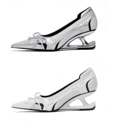 Womens Retro Racing Style Evening Shoes | Suspension Profiled Heel Pointed Low-cut High Heels