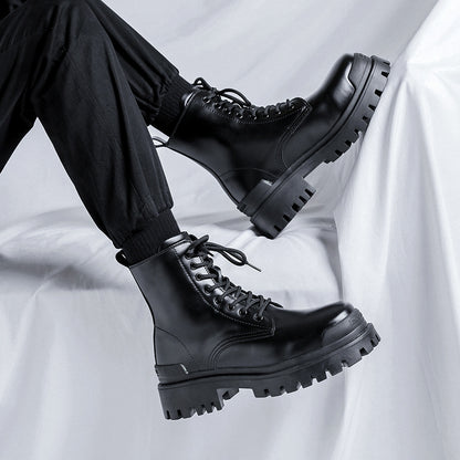 Mens Martin Boots | High-top Round Head Mid-calf Thick Bottom Mid Heel Shoes - LAKD London