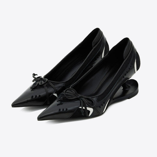 Womens Retro Racing Style Evening Shoes | Suspension Profiled Heel Pointed Low-cut High Heels