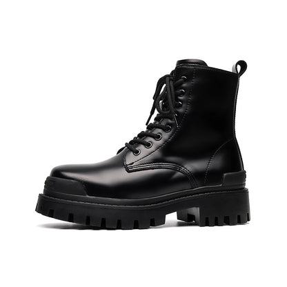 Mens Martin Boots | High-top Round Head Mid-calf Thick Bottom Mid Heel Shoes - LAKD London