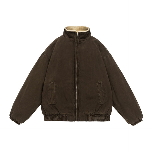 Men's Lamb Wool Lined Winter Cardigan Jacket Warm Casual