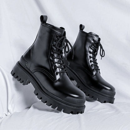 Mens Martin Boots | High-top Round Head Mid-calf Thick Bottom Mid Heel Shoes - LAKD London