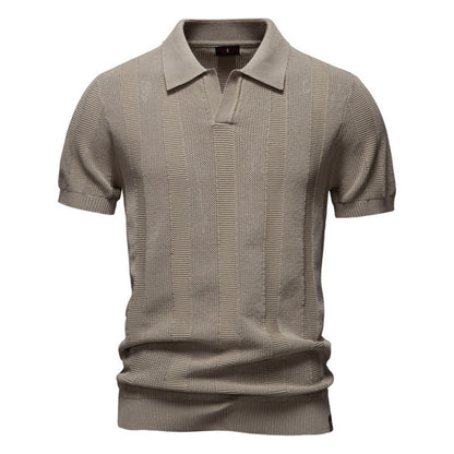 Men's Summer Textured Polo Shirt | Striped Hollow Short Sleeve