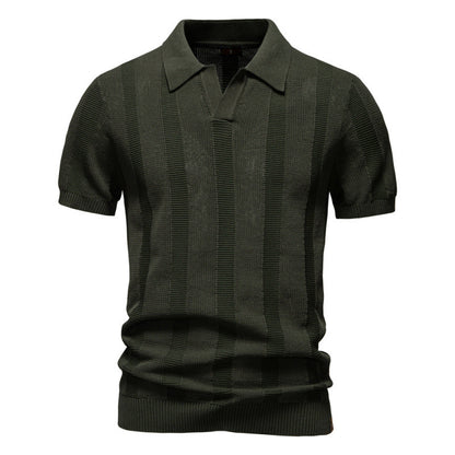 Men's Summer Textured Polo Shirt | Striped Hollow Short Sleeve