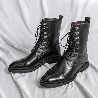 Mens Fall Winter Lace-up Booties Black Locomotive Denim Boots