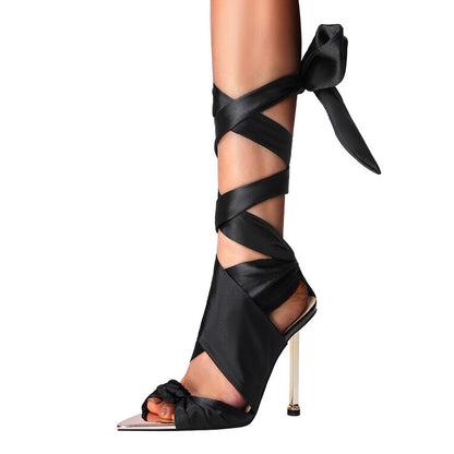 Womens Lace-up Open Toe High Heels Pointed Sandals