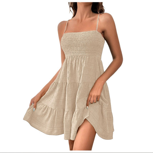 Women's Pure Colour Textured Dress High Waist All Matching Style - LAKD London