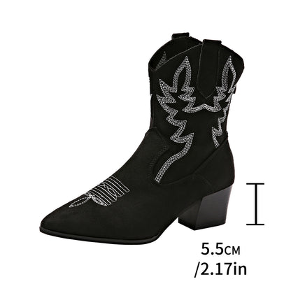 Womens Pointed-toe Slip-on Cowboy Boots | Platform Casual Plus Size Boots