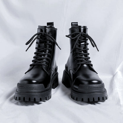 Mens Martin Boots | High-top Round Head Mid-calf Thick Bottom Mid Heel Shoes - LAKD London