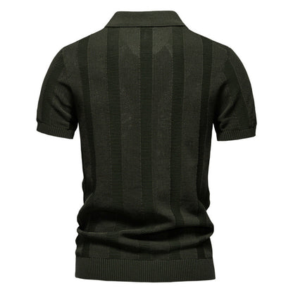 Men's Summer Textured Polo Shirt | Striped Hollow Short Sleeve