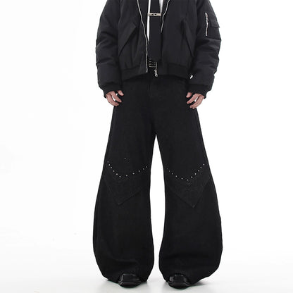 Mens American Style High Street Cleanfit Design Rivet Loose Fit Jeans