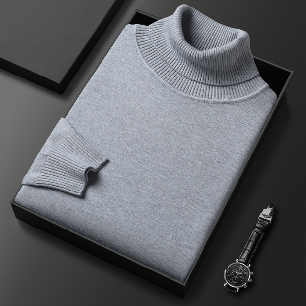 Men's Spring Solid Classic Turtleneck Knit Smart Casual Sweater