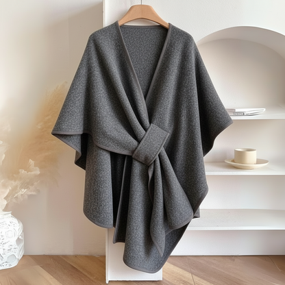 Women's Premium Drape Wrap Belted Poncho Cape Elegant Layering