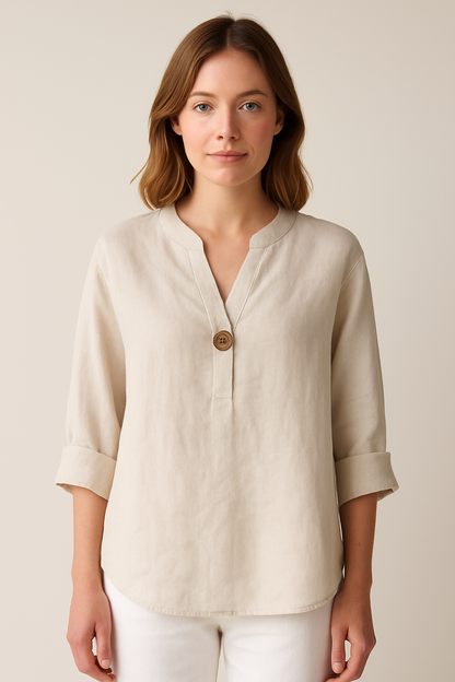 Women's Relaxed V Neck Button Detail Relaxed Blouse Shirt