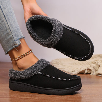 Womens Thickened  Winter Indoor Half-covered Fur Cotton Slippers