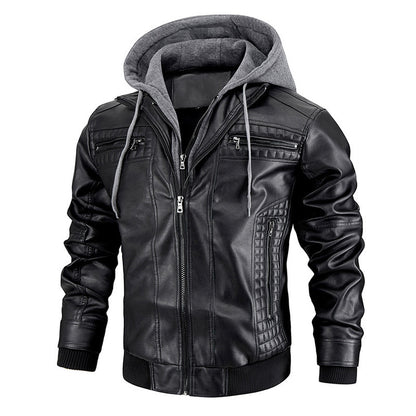 Mens Hooded Jacket | Zipper Pockets Warm Leather Coat - LAKD London