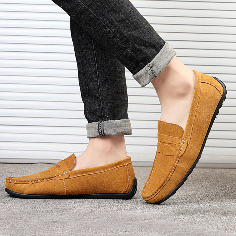 Men's Solid Color Suede Loafers | Breathable Comfort Slip-on Flat Shoes