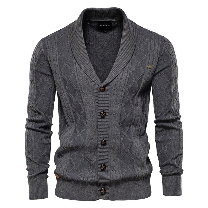 Men's V-neck Cardigan Loose Sweater Solid Colour