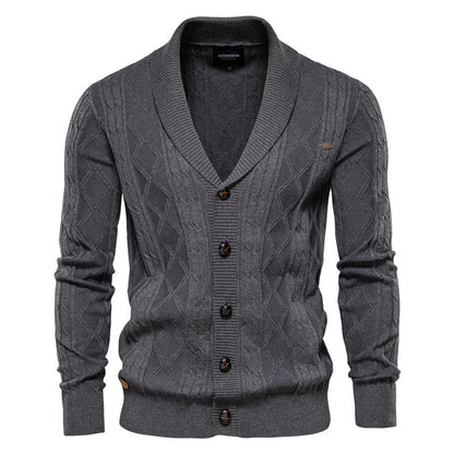 Men's V-neck Cardigan Loose Sweater Solid Colour