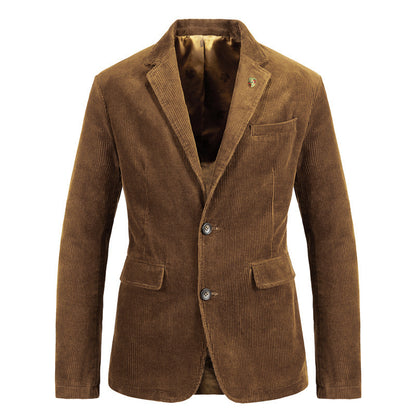 Mens Retro Casual Flat Solid Color Corduroy Coat