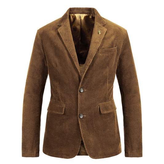 Mens Retro Casual Flat Solid Color Corduroy Coat