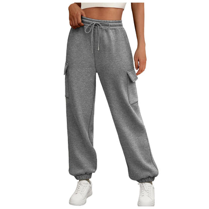 Women's Casual Cargo Sweatpants - Fleece Lined Baggy Athletic Jogger Trousers