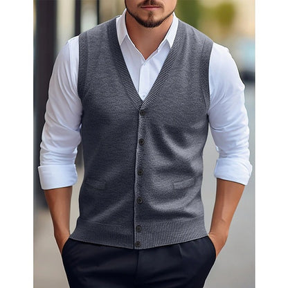 Men's Casual Sleeveless Wool Knit Cardigan Vest Slim Fit Style