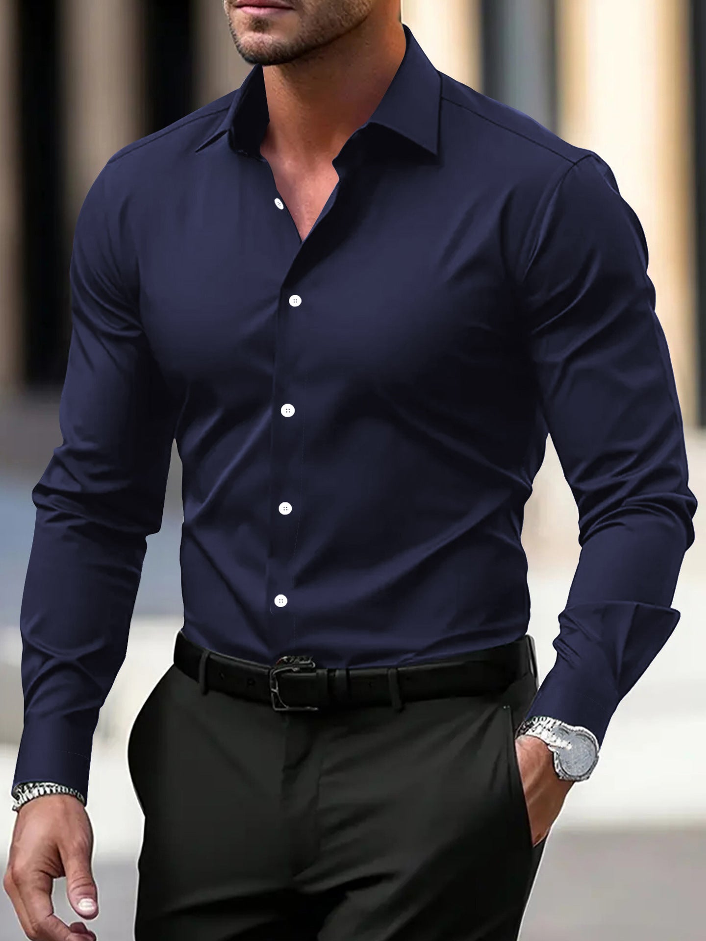 Men's Solid Colour Button Down Long Sleeve Summer Lapel Shirt