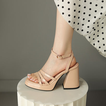 Womens European Style Roman High Heels | Glossy Event Shoes